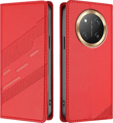 Produktbild von Hülle für Honor X9C / Magic 7 Lite, Kunstleder Brieftaschen Handyhülle mit Kartenfach und Standfunktion Rot