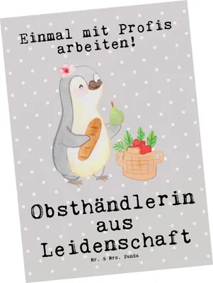 Produktbild von Mr. & Mrs. Panda Grußkarte Obsthändlerin Leidenschaft - Grau Pastell - Geschenk, Obstplantage, bildkarte, Postkarte, Kunstkarten, Postkarten, Ansichtskarten, Spruch