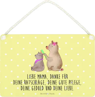 Produktbild von Mr. & Mrs. Panda Schild Bär Kind DIN A4 - Gelb Pastell - Geschenk, Türschild, Muttertag, holzbild, Holzschild, Mutter, Familie, wandtafel, kleine aufmerksamkeit
