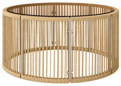 Produktbild von Beistelltisch aus Polyrattan Kaffeetisch mit gehärteter Glasplatte Gartentisch mit Stahlrahmen 70 x 70 x 33 cm Braun