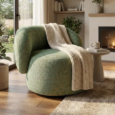 Produktbild von Drehsessel MAO 360° drehbar - Moderner Komfortsessel Relaxsessel Lesesessel mit Chenille Bezug, Drehbarer Design Sessel in Mint