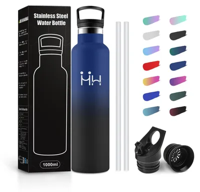 Productafbeelding van JAPORIA thermosfles 1 liter, roestvrijstalen drinkfles met rietje, BPA-vrij, vacuümgeïsoleerd