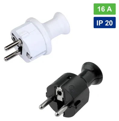 Produktbild von Eurostecker Schukostecker 16A 230V weiß schwarz IP20