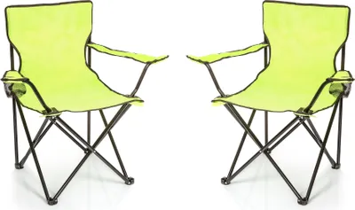 Produktbild von BigDean 2x Faltstuhl HELLGRÜN Campingstuhl Anglerstuhl mit Getränkehalter & Tragetasche - Anglersessel klappbar - Klappstuhl Gartenstuhl Faltstuhl