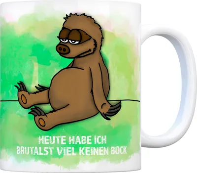 Produktbild von Kaffeebecher mit Faultier Motiv und Spruch: Brutalst viel keinen Bock Tasse