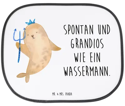 Produktbild von Mr. & Mrs. Panda Sonnenschutz für Autoscheiben Sternzeichen Wassermann - Weiß - Geschenk, Geburtstag Februar, Meermann, Fürs Auto, Hitzeschutz, Sonnenblende, Autoscheibe