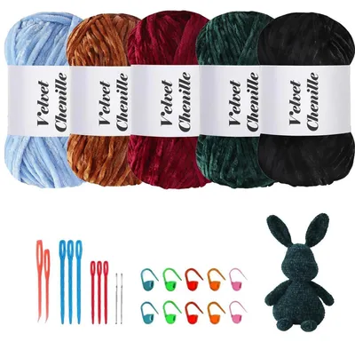 Immagine prodotto di Filato di chenille, 500g (5 gomitoli da 100g), ideale per lavorare a maglia e all'uncinetto