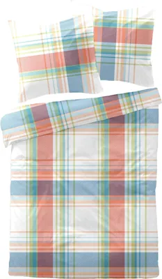 Produktbild von Dormisette Mako Satin Bettwäsche 155x220 Karo orange blau grün weiß 2136-54