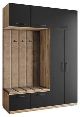 Produktbild von Masseno Garderobe-Set REMA 180/240/60 cm Modern Garderobenschrank Eiche Wotan, Veloursstoff MONOLITH 09 (Beige)