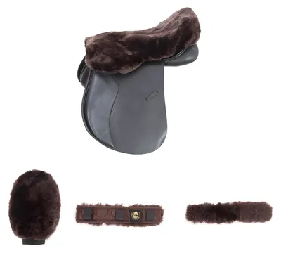 Lammfell-Geschenkset 4-teilig: Sattelunterlage, Hals-Schutz, Pflegehandschuh