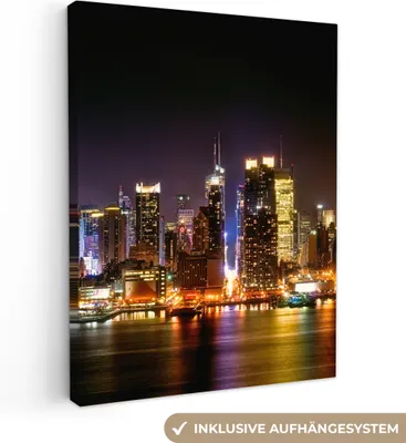 Produktbild von MuchoWow® - Leinwandbilder - New York - Manhattan - Skyline, Wandbild, Wanddeko Bilder Wohnzimmer, 60x80cm
