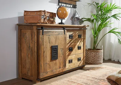 Produktbild von MASSIVMOEBEL24 Sideboard Mango 140x45x85 natur lackiert RAILWAY #121