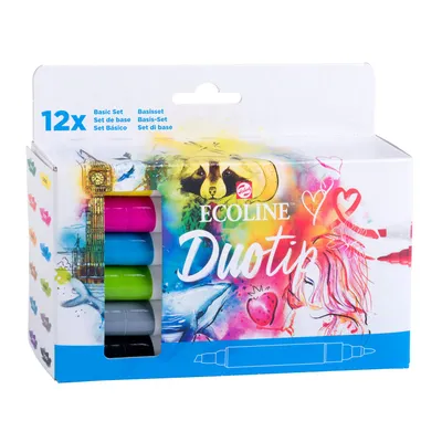 Produktbild von Ecoline Duotip, 12 Stück(e), Mehrfarbig, 10 Jahr(e), Meißel/feine Spitze, Weiß, Rund