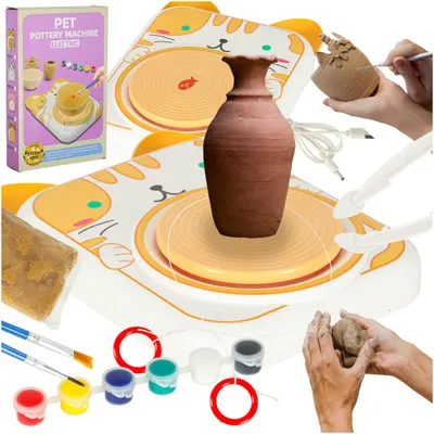 Immagine prodotto di Ruota da vasaio - Set creativo con argilla e colori - Gattino giallo