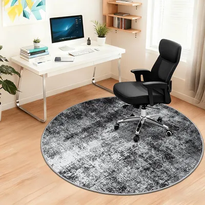 Image de Elzusha - Tapis antidérapant pour chaise de bureau, rond, 120x120 cm, noir - Protection de sol pour surfaces dures