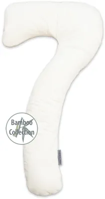 A white maternity pillow shaped like the number 7.