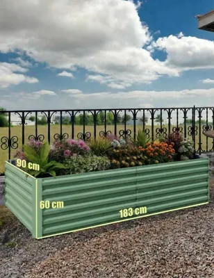 Produktbild von Hochbeet - Rechteckiger Pflanzkasten aus verzinktem Metall - 180 x 90 x 60 cm - Rostbeständig - Stabil - Für Gemüse, Blumen und Kräuter