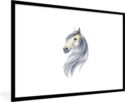 Produktbild von MuchoWow® MuchoWow® Gerahmtes Poster Pferd - Aquarell - Tier - Mädchen - Kinder - Mädchen 90x60 cm - Poster mit zchwarzem Bilderrahmen - Wanddekoration - Fotos