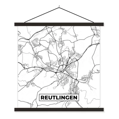Produktbild von MuchoWow® Textilposter Karte - Stadtplan - Reuslingen 120x120 cm mit schwarzem Rahmen - Aufhängungsset