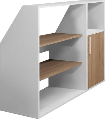 Produktbild von Schrank unter Dachschräge mit 1 Tür, 2 Regalböden & 1 Fach - Weiß & Holzfarben - ADEZIO