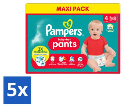 Imagen del producto de 5 pañales tipo pantalón Pampers Baby-Dry, talla 4 (9-15 kg) - Paquete económico - 5 unidades