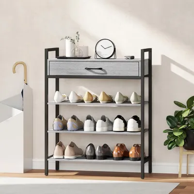 Produktbild von 4 Ebenen Schuhregal für bis zu 9 Paar Schuhe Flurregal Grau