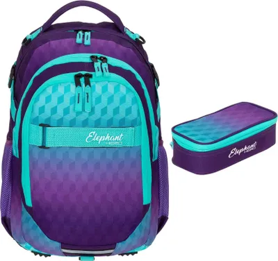 Produktbild von Schulrucksack Set 2 Teile Elephant Hero Signature Rucksack Schultasche Mädchen Mäppchen Box 12868 Violet Cube (Lila-Türkis) r mb