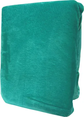 A folded teal blanket.