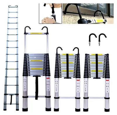Produktbild von 6,2 m Teleskopleiter Klappleiter mit Haken, Aluminium Mehrzweckleiter, rutschfeste und robuste Stehleiter, 150 kg Belastbarkeit, ausziehbare Aluleiter für Garten und Innenbereich