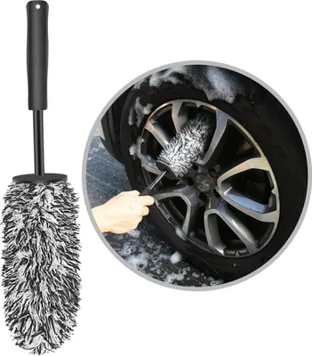 Image de Brosse à jantes en microfibres URAQT Premium - Brosse professionnelle longue pour le nettoyage des jantes de voiture Noir