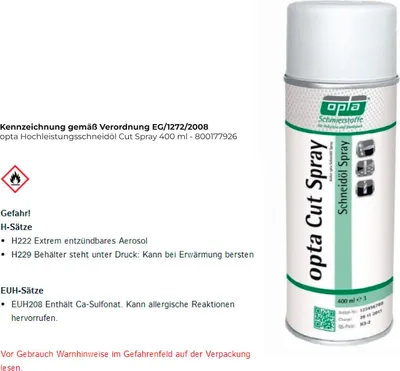Produktbild von opta Hochleistungsschneidöl Cut Spray 400 ml - 800177926