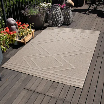 Produktbild von In & Outdoor Teppich Wetterfest Rauten Design für Küchen Balkon Terrasse Garten oder Wohnzimmer Teppich, Größe: 80 x 250 cm, Farbe: Beige-4