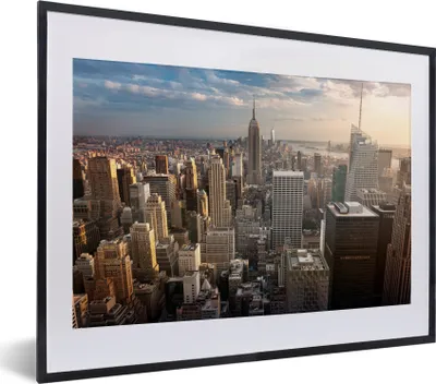 Produktbild von MuchoWow® MuchoWow® Gerahmtes Poster New York - Sonne - Wolken 40x30 cm - Poster mit zchwarzem Bilderrahmen - Bilderrahmen - Poster im Rahmen