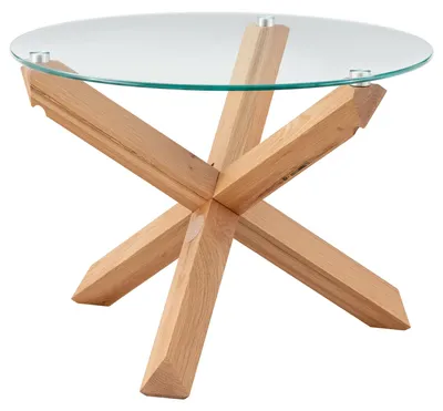 Produktbild von home24 Couchtisch - Rund - Glas / Eiche Massiv