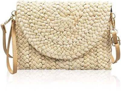 Immagine prodotto di Borsa da spiaggia beige in paglia naturale, realizzata a mano, regolabile