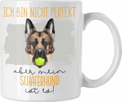 Produktbild von Trendation - Schäferhund Besitzer Tasse Geschenk Lustiger Spruch Geschenkidee Besitzerin Ich Bin Nicht Perfekt Aber Mein Schäferhund Ist Es (Weiß)