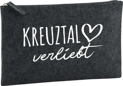Produktbild von Huuraa Kulturbeutel Kreuztal verliebt 1 Liter Charcoal Filz Kosmetiktasche Geschenkidee