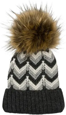 Produktbild von styleBREAKER Damen Strick Bommelmütze mit Zick-Zack Muster und Fleece Futter, Winter Fellbommel Mütze, Strickmütze 04024188