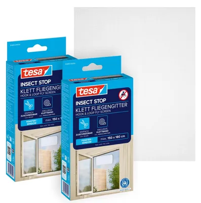 Produktbild von tesa Insect Stop Klett Fliegengitter - 150 cm x 180 cm - Weiß