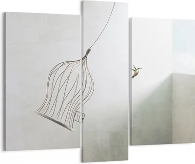 Produktbild von Bild auf Leinwand - Leinwandbild - 3 Teile - Flug Vogel Käfig - 95x80cm - Wand Bild - Wanddeko - Wandbilder - Leinwanddruck - Bilder - Wanddekoration - Leinwand bilder - Wandbild - CB95x80-5085