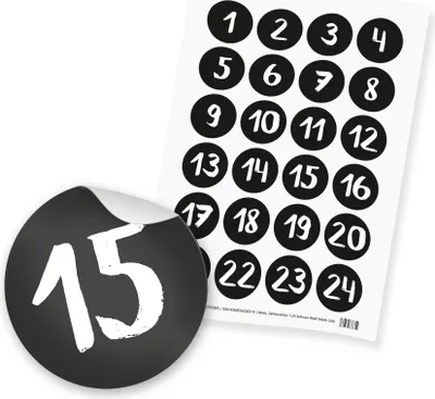 Produktbild von itenga 24x Zahlensticker Z30 1-24 Schwarz / Weiß