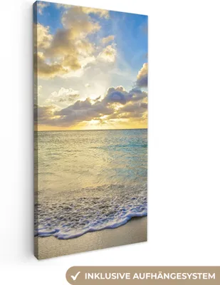 Zdjęcie produktu dla MuchoWow® - Obraz na płótnie - Morze - Plaża - Chmury - Słońce, obraz na ścianę, dekoracja ścienna do salonu, 20x40cm