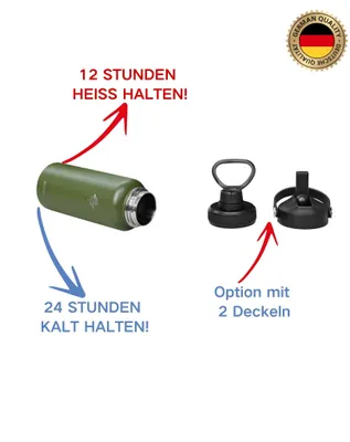 Produktbild von RAIKOU Trinkflasche 532ml Wasserflasche Thermoflasche mit 2 Deckel Olive