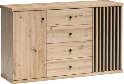 Produktbild von Bettso Kommode CALI 142 x 85 cm, Sideboard mit 2 Türen und 3 Schubladen, Eiche Artisan mit Lamellen