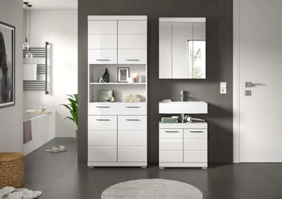Produktbild von Badezimmer-Set >Scout< in Weiß / Weiß Hochglanz - 149x191x34cm (BxHxT)