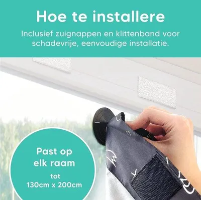Productafbeelding van Famanu verduisteringsrolgordijn met klittenband en zuignappen - Verstelbaar, 130 x 200 cm - Zwart, geschikt voor verschillende ruimtes
