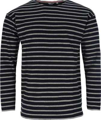 Produktbild von modAS Herren Shirt Bretonisches Streifenshirt - Ringelshirt Streifenshirt Langarmshirt mit Streifen aus Baumwolle in Blau/Grau-Melange Größe 44