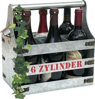 Obrázok produktu pre DanDiBo Nosič na víno kovový s otváračom Nosič na fľaše 6 valcov V6 96402 Nosič na fľaše Otvárač na fľaše Kôš na fľaše Nosič na fľaše na víno