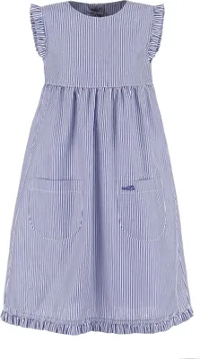 Produktbild von modAS Kinder Kleid gestreift mit Rüschen - Mädchenkleid mit Streifen Ringelkleid Streifenkleid in Marine-Weiß Größe 110