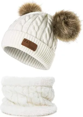 Produktbild von Hüte Schal Baby, mütze schal Set mädchen Kinder Winter Beanie Hut Schal Set Dicke Dehnbare Mütze Cap mit Circle Loop Schal Baby Beanie Hüte Schal für Kinder Jungen Mädchen 0-3 Jahre